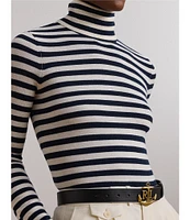 Lauren Ralph Lauren Striped Silk-Blend Turtleneck Long Sleeve Sweater