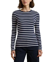 Lauren Ralph Lauren Striped Stretch Cotton Crew Neck Long Sleeve Tee