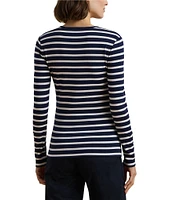 Lauren Ralph Lauren Striped Stretch Cotton Crew Neck Long Sleeve Tee