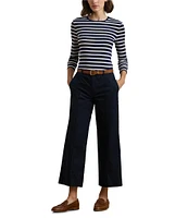 Lauren Ralph Lauren Striped Stretch Cotton Crew Neck Long Sleeve Tee