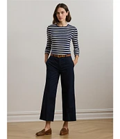 Lauren Ralph Lauren Striped Stretch Cotton Crew Neck Long Sleeve Tee