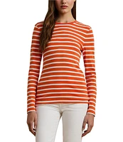 Lauren Ralph Lauren Striped Stretch Cotton Crew Neck Long Sleeve Tee