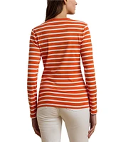 Lauren Ralph Lauren Striped Stretch Cotton Crew Neck Long Sleeve Tee