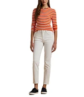 Lauren Ralph Lauren Striped Stretch Cotton Crew Neck Long Sleeve Tee