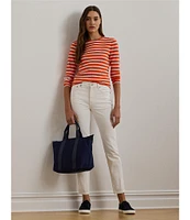 Lauren Ralph Lauren Striped Stretch Cotton Crew Neck Long Sleeve Tee