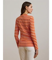 Lauren Ralph Lauren Striped Stretch Cotton Crew Neck Long Sleeve Tee