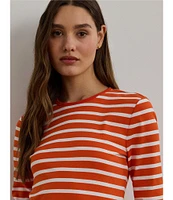 Lauren Ralph Lauren Striped Stretch Cotton Crew Neck Long Sleeve Tee