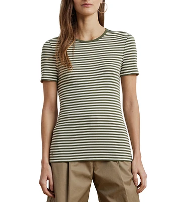 Lauren Ralph Lauren Striped Stretch Crewneck Short Sleeve Tee Shirt