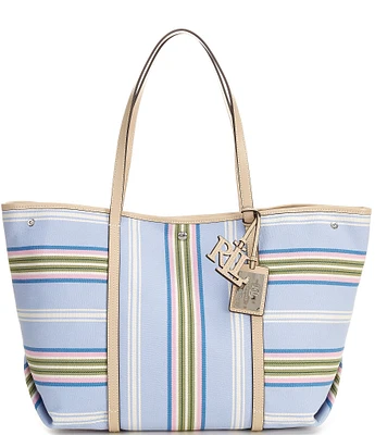 Lauren Ralph Lauren Striped Twill Large Emerie Tote Bag