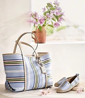 Lauren Ralph Lauren Striped Twill Large Emerie Tote Bag