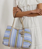 Lauren Ralph Lauren Striped Twill Large Emerie Tote Bag