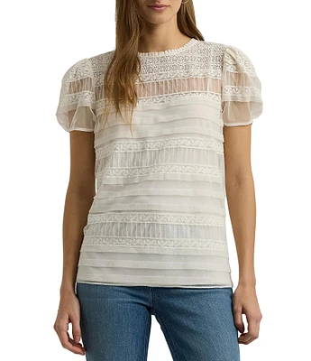 Lauren Ralph Lauren Mesh Puff Short Sleeve Blouse