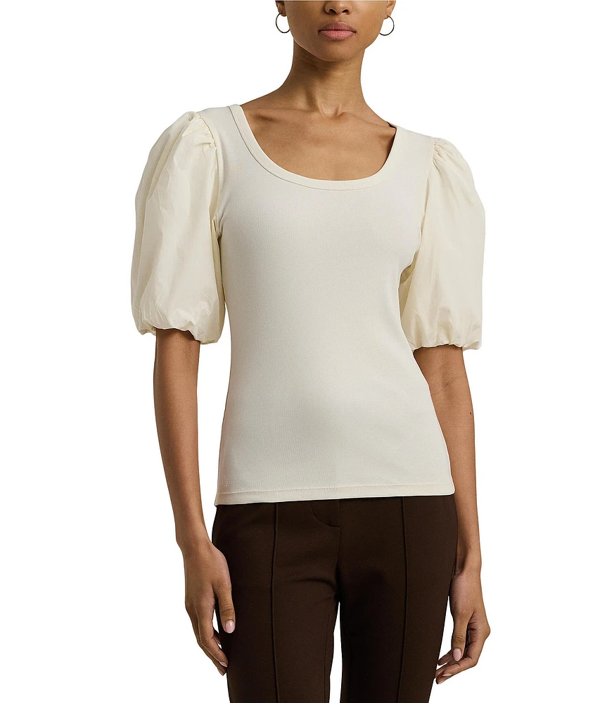 Lauren Ralph Lauren Poplin Scoop Neck Balloon-Sleeve Tee