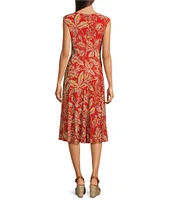Lauren Ralph Lauren Tessanne Floral Motif Stretch Jersey Crew Neck Pleated Twist A-Line Midi Dress