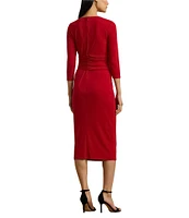 Lauren Ralph Lauren Thalneia Matte Jersey Boat Neck 3/4 Sleeve Front Twist Cascade Ruff Sheath Dress