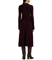 Lauren Ralph Lauren Ribbed Knit Wool Blend Crew Neck Long Sleeve Dress