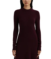 Lauren Ralph Lauren Ribbed Knit Wool Blend Crew Neck Long Sleeve Dress