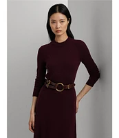 Lauren Ralph Lauren Ribbed Knit Wool Blend Crew Neck Long Sleeve Dress