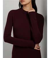 Lauren Ralph Lauren Ribbed Knit Wool Blend Crew Neck Long Sleeve Dress