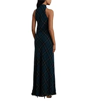 Lauren Ralph Lauren Tie Bow Neck Plaid Georgette A-Line Maxi Dress