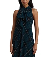 Lauren Ralph Lauren Tie Bow Neck Plaid Georgette A-Line Maxi Dress