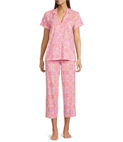 Lauren Ralph Lauren Tile Print Short Sleeve Notch Collar Knit Cropped Pajama Set