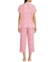 Lauren Ralph Lauren Tile Print Short Sleeve Notch Collar Knit Cropped Pajama Set