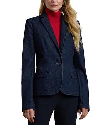 Lauren Ralph Lauren Twill Denim Notch Lapel Long Sleeve Single-Button Blazer