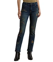 Lauren Ralph Lauren Twill Denim Printed Straight Leg High Rise Ankle Jeans