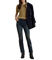 Lauren Ralph Lauren Twill Denim Printed Straight Leg High Rise Ankle Jeans