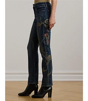 Lauren Ralph Lauren Twill Denim Printed Straight Leg High Rise Ankle Jeans