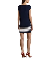 Lauren Ralph Lauren Two-Tone Crew Neck Cap Sleeve Shift Sweater Dress