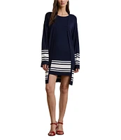 Lauren Ralph Lauren Two-Tone Crew Neck Cap Sleeve Shift Sweater Dress