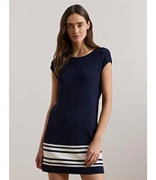 Lauren Ralph Lauren Two-Tone Crew Neck Cap Sleeve Shift Sweater Dress