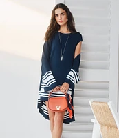 Lauren Ralph Lauren Coordinating Two-Tone Crew Neck Cap Sleeve Shift Sweater Dress