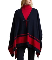 Lauren Ralph Lauren Two-Tone Intarsia Knit Lion Crest Toggle Front Poncho