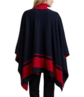 Lauren Ralph Lauren Two-Tone Intarsia Knit Lion Crest Toggle Front Poncho