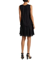 Lauren Ralph Lauren Tyree Crinkle Georgette Round Neck Sleeveless Tiered Mini Dress