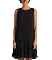 Lauren Ralph Lauren Tyree Crinkle Georgette Round Neck Sleeveless Tiered Mini Dress