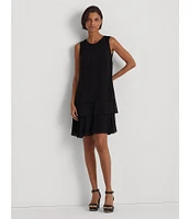 Lauren Ralph Lauren Tyree Crinkle Georgette Round Neck Sleeveless Tiered Mini Dress