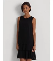 Lauren Ralph Lauren Tyree Crinkle Georgette Round Neck Sleeveless Tiered Mini Dress