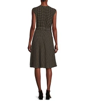 Lauren Ralph Lauren Vilodie Geometric Crepe Crew Neck Cap Sleeves Belted A-Line Dress