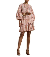 Lauren Ralph Lauren Voile Floral Print V-Neck Long Sleeves Tiered A-Line Dress