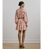 Lauren Ralph Lauren Voile Floral Print V-Neck Long Sleeves Tiered A-Line Dress