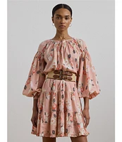 Lauren Ralph Lauren Voile Floral Print V-Neck Long Sleeves Tiered A-Line Dress