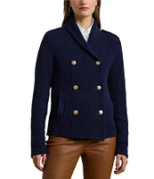 Lauren Ralph Lauren Wilmat Rib-Knit Double-Breasted Shawl Collar Long Sleeve Sweater Jacket