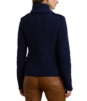 Lauren Ralph Lauren Wilmat Rib-Knit Double-Breasted Shawl Collar Long Sleeve Sweater Jacket