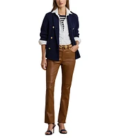 Lauren Ralph Lauren Wilmat Rib-Knit Double-Breasted Shawl Collar Long Sleeve Sweater Jacket