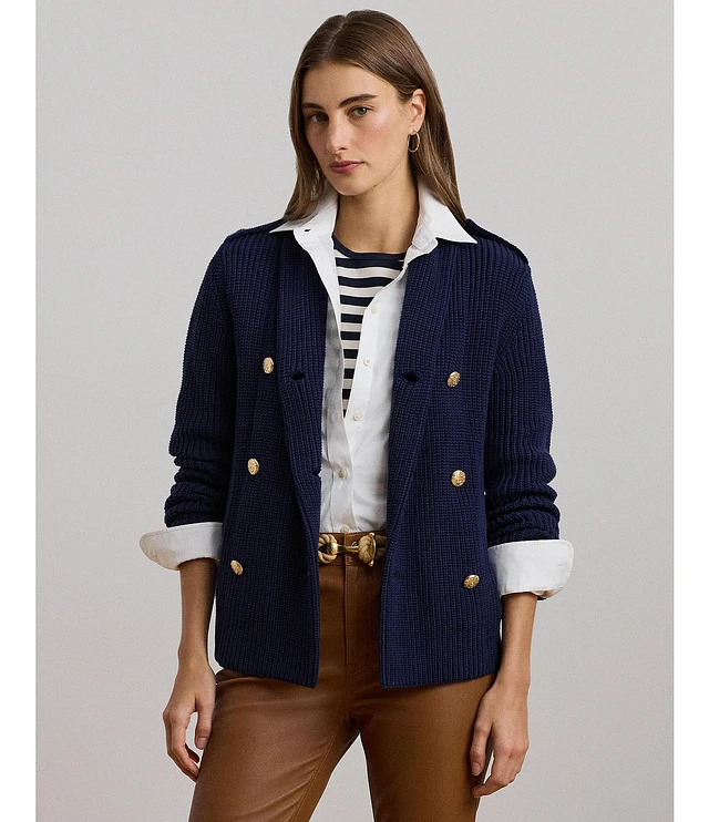Lauren Ralph Lauren Wilmat Rib-Knit Double-Breasted Shawl Collar 