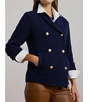 Lauren Ralph Lauren Wilmat Rib-Knit Double-Breasted Shawl Collar Long Sleeve Sweater Jacket